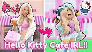 HELLO KITTY CAFE IRL!! (Trying Sweets + Recreating in ROBLOX)