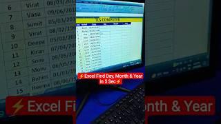 Excel Find Day Month & Year in just 5 Sec #excel #viral #exceltips #computer #msword