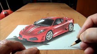Как рисовать 3D автомобиль, Ferrari Car Рисованные, 3D Trick Art Графический