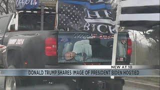 Donald Trump shares video showing image of President Joe Biden hogtied in pickup truck