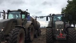 Lohnunternehmen bei der Arbeit (3 Minuten Gülleeinarbeitung) Fendt-Power