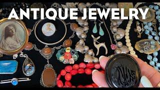 Antique Jewelry Haul! Mourning jewelry, lockets, butterfly wing, sterling...