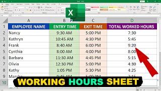 Create Employee Working Hours Sheet in MS Excel | Entry and Exit Time