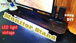 VanGo DIY || How to make a Vintage Wood Monitor Stand with LED light || WOODWORKING IDEAS