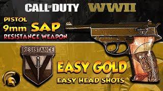 COD WW2 - RESISTANCE WEAPON (9mm SAP) Pistol  (Gold/Diamond/Chrome Camo's) Easy Head shot - Guide