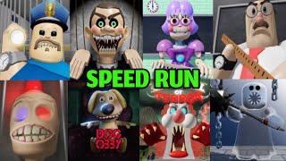 SPEED Run in 7 Scary Obby from PlatinumFalls, Mis Ani-Tron, Siren Cop, Barry, Mr FunnY, Papa v2