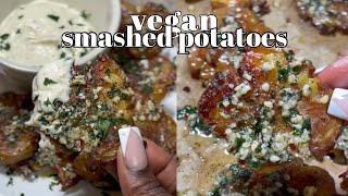 Vegan Garlic Parmesan Smashed Potatoes | Pretty Brown Vegan