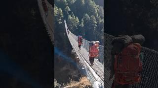 Crushing the bridge over dudhkoshi river in Khumbu Everest region