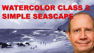 Beginner Watercolor tutorial 3 - Simple seascape. Free beginner watercolor painting course.