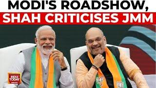 PM Modi's Jharkhand Roadshow Ahead of Elections, Amit Shah Criticises JMM Government