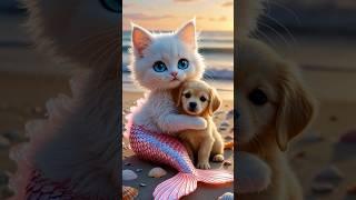 Brave kitten saves a puppy in danger ️ #kitten #shorts #ai