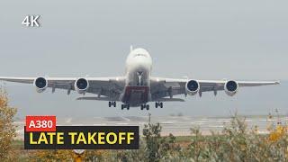 Heavy Loaded Airbus A380 late takeoff