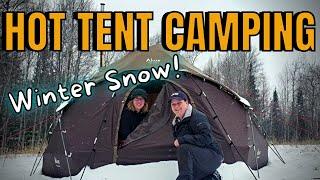 HOT TENT WINTER CAMPING IN WISCONSIN NORTHWOODS: Luxe Hercules Hot Tent and Nomad Wood Stove