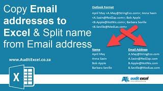 Copy email addresses from Outlook to Excel & separate name and address