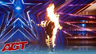 Man Nearly Burns Himself Alive on Americas Got Talent