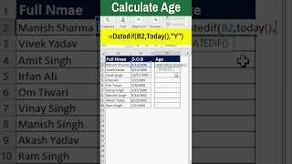 Calculate Age in Excel | Get the AGE in Years from Date Of Birth in Excel | Age Calculator #shorts