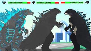 [DC2] Godzilla 2021 vs Godzilla 2014 vs Godzilla PS4 | ANIMATION with healthbars