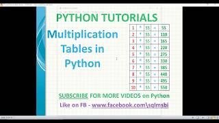 Multiplication tables in python | python tables examples | python tutorials