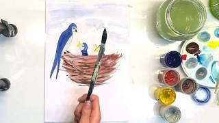 Изо , рисуем птицу , как нарисовать ласточку , ласточкино  гнездо