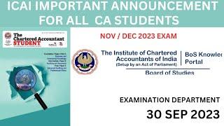 icai bos knowledge portal important announcement for all ca students for nov dec 2023 exam