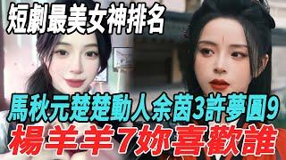 短劇最美女神排名：馬秋元楚楚動人 余茵3 許夢圓9 楊咩咩7 妳喜歡誰？!#馬秋元#余茵#許夢圓# 楊咩咩#申浩男#馬小宇#蘭博#短劇#大牌8卦