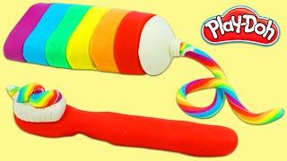 How to Make DIY Rainbow Play Doh Toothbrush And Toothpaste!