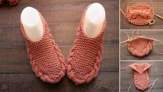 Новый способ вязания бесшовных следков спицами  New seamless slippers knitting tutorial