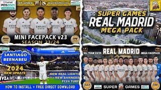 Real Madrid Mega Pack ( Full Team Facepack | Santiago Bernabeu | Kits ) PES 2021 | FL24 | All Patchs