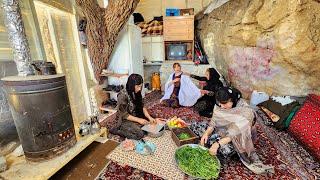 An Iranian Village Family Prepares Traditional Dishes ,showcasing simple village life