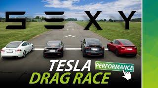 Tesla Model Y Drag Race gegen Model S, 3 und X