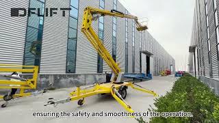 Towable boom lift with a lifting height of 8 to 20 meters.