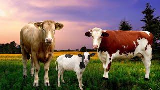 Стадо коров на пастбище-коровы бегут-звук коровы-корова мычит-farm animals