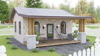 20'x23' (6x7m) Small House with 2 Bedrooms | Cozy Stone House