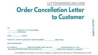 Order Cancellation Letter To Customer - Sample Letter to Customer Regarding Order Cancellation