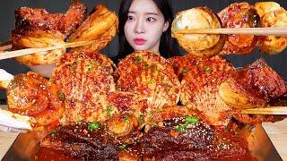 ASMR MUKBANG | BEST SPICY COMBO EVER  SPICY BRAISED SCALLOPS AND BEEF RIBS  SPICY FOOD EATING
