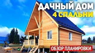 Проект каркасного дома 8х8 5 с террасой: 4 спальни, кухня гостиная, ванная, тамбур