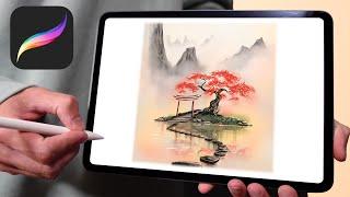 Water colour (ish) Landscape - Procreate tutorial 209