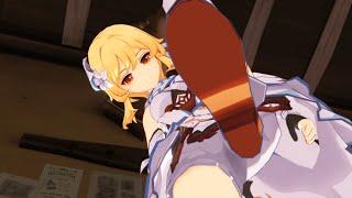 [MMD/Genshin Impact] Lumine's ballbusting and trample!