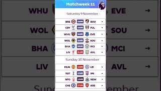  ENGLISH PREMIER LEAGUE FIXTURES MATCHWEEK 11 - [09-10] November | EPL FIXTURES ROUND 11 - 2024/25