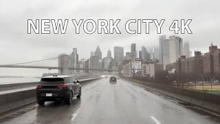 Driving Rainy New York City 4K  - Midtown Manhattan to Brooklyn's Island Beach - USA