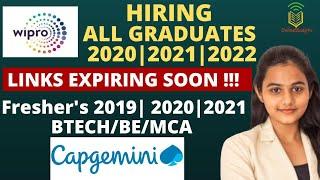 Wipro| Capgemini MassHiring Freshers Graduates| Batch 2019,2020,2021,2022| Watch & Apply Now