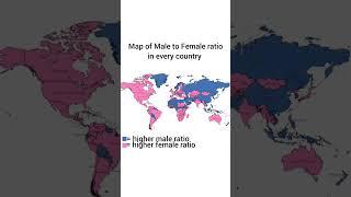 Map of Male to Female ratio in every country! (100k views special) #shorts #geography #fyp #2022