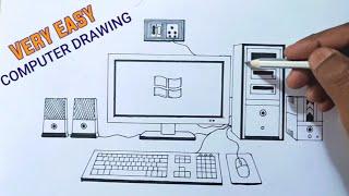 How to draw computer easy way/ Desktop computer drawing. #computerdrawing