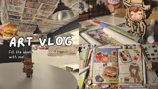 ART VLOG  fill the sketchbook spreads with me 