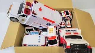 救急車のミニカーを大きな箱からどんどん出す。緊急サウンドあり｜I'm going to don don take out the ambulance mini car from the big box