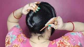 Dry Hair  Quick &Easy Hairstyles F Girls ! Everyday Easy Hairstyles For Medium Hair W Bun Stick