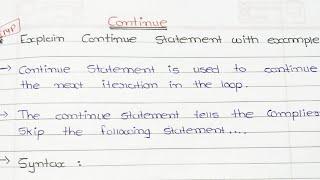 Explain Continue Statement With Example || In Hindi