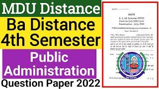 Mdu Ba Distance Public Administration 4th semester Question Paper 2022 | Ba Public Administration