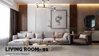 Living Room 3d Start to End | #3dsmax #coronarenderer #vray | Hindi