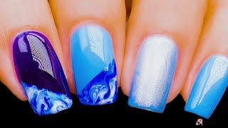 Fluid Nail Art Tutorial for Sea Blue Nail manicure using Chrome powder